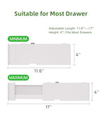 Adjustable Non-Slip Drawer Organizer – Versatile Storage Tray for Kitchen, Wardrobe & Office, 11.6" to 17" Length, Durable ABS & Silicone Base, Easy Assembly