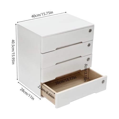 4-Tier Desk Organizer with Lockable Drawers, 4 pairs of Keys, Wooden Desktop Storage Box, Categorized Storage Desktop File Cabinet(White) - color: White-4 Tiers