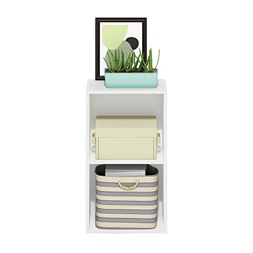 Furinno PASIR Book Shelf, 2-Tier Modern Bookshelf, Open Shelves Bookcase 9 x 12 x 21, Easy Assembly, for Living Room, Bedroom, Home Office, White - color: White, size: 2-Tier Cube