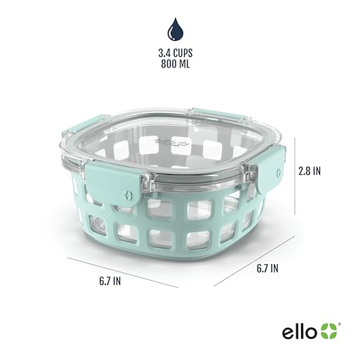 Ello Duraglass 3.4 Cup Round Meal Prep Sets 10Pc, 5 Pack Set- Glass Food Storage Container with Silicone Sleeve and Airtight BPA-Free Plastic Lids, Dishwasher, Microwave, and Freezer Safe, Melon - color: Melon Rounds, size: 3.4 Cup