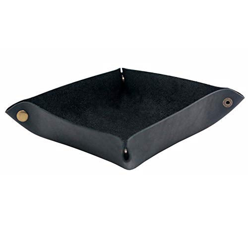 boshiho Valet Tray for Men, Leather Jewelry Catchall Key Phone Coin Box Change Caddy Bedside Storage Box (Crazy Horse Leather - Black) - color: Crazy Horse Leather - Black