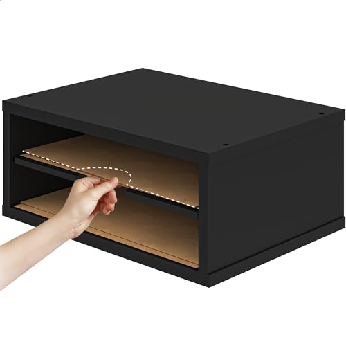 Ballucci File Organizer, 2-Tier Document Paper Sorter, Stackable Wood Desk Organizer Mail Holder, Monitor Stand with Storage Shelves, Black - color: Black, size: 2 Tier