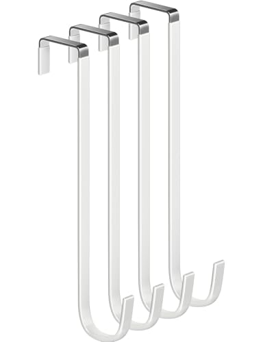 Mars-Rock Over The Door Metal Hooks with Plastic Coating 10" Fit 0.5" to 1 3/8" Door 4 Pcs Heavy Duty Single Towel Robe Rack Wreath Bathroom Shower Hanger Shoe Organizer Ironing Board Long White - color: K: WT 10" fit 0.5" to 1 3/8" door 4pcs
