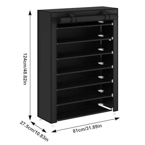 Laiensia 7-Tier Vertical Shoe Rack Organizer, Space Saving Shoe Storage Organizer, Non-Woven Cover Shoe Shelf Holds 28-35Pairs for Bedroom, Hallway, Closet Entryway, Black - color: Black, size: 7-tier