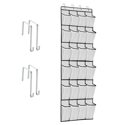 ZHXNBXX Over The Door Shoe Organizers with 24 Mesh Pockets Shoe Organizer Storage Hanging SimpleHouseware Shoe Holder for Rack (White) - color: White