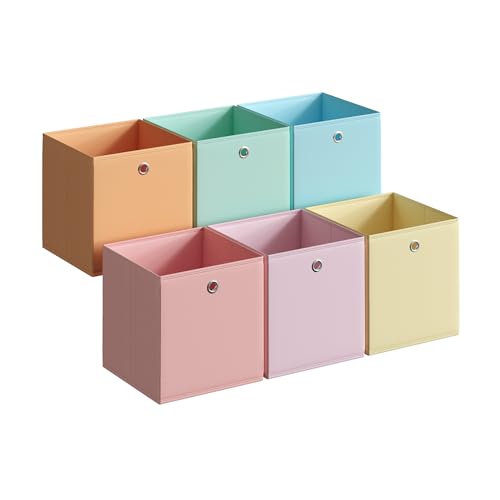 SONGMICS Storage Cubes, Set of 6 Odorless Foldable Storage Boxes, 10.2 x 10.2 x 11 Inches, Closet Organizers for Shelf, Rainbow Storage Bins, Colorful Fabric Bins for Bedroom, Living Room URFB226X01 - color: Multi-color 1, size: S (10.2"L x 10.2"W x 11"H)