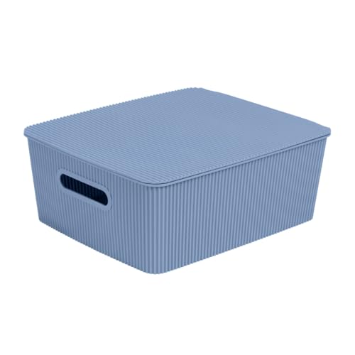 Glad Storage Baskets with Lids - Set of 4 Stackable Plastic Boxes with Handles - Decorative Shelf Organizer Bins for Bathroom and Closet, Blue, 3.1 Gallons - color: Blue, size: 3.1 Gallon
