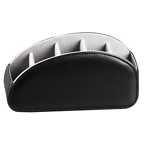 PU Leather Remote Control Holder with 5 Compartments - Storage Tray & Desktop Organizer for TV Remotes,Glasses,Pens,Accessories - Space-Saving Design for Bedside Table & Office Desk (Black) - color: Black