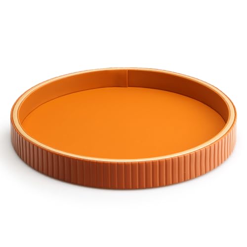 SANZIE Leather Tray Desktop Storage Organizer Premium Serving Trays Decorative Tray Valet Trays for Sundries Cosmetics Phone Wallet Cutlery (Orange Disc) - color: Orange Disc