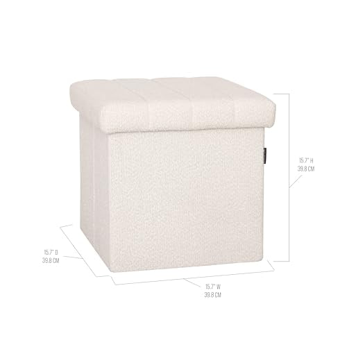 Seville Classics Cushioned Fabric Ottoman Hidden Storage Chest Footrest Chair, Padded Seat for Bedroom, Dorm, Loft, Living Room, Entryway, Hallway, White Boucle, 15.7" Cube - color: White Boucle, size: 15.7"D x 15.7"W x 15.7"H