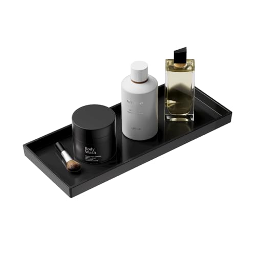 Vanity and Bathroom Tray, 11.8" ABS Countertop Organizer,Waterproof Vanity Tray for Toilet Tank,Perfume,Soap,Keys,Bathroom Accessories,Kitchen and Bath Trays,Non Slip Small Trays,Black - color: Black, size: 11.8" x 5" x 0.7"