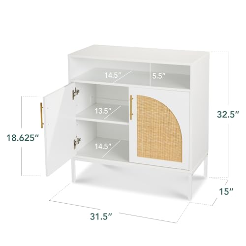 Best Choice Products Rattan Sideboard Buffet Cabinet, Entryway Table, Accent Storage Cabinet, Console Table for Hallway, Living Room, Dining Room - White - color: Arched Rattan, White