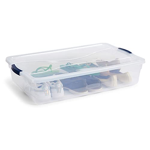 Rubbermaid Cleverstore 42 Quart Stackable Plastic Storage Bin with Lids for Garage, Closet, and Classroom, Clear, 4 Pack - size: 42 Qt - 4 Pack