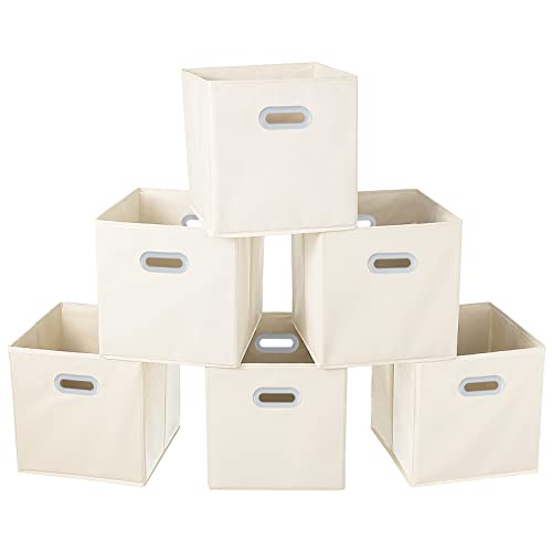 Fabric Cloth Storage Bins,Fabric Cube Organizer with Dual Handles Foldable Cube Storage Baskets for Home Bedroom Storage,Set of 6, Creamy-White - color: Creamy-white, size: 6 Pack