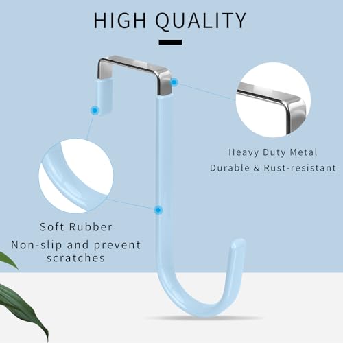 FYY Over The Door Hooks, 4 Pack Door Hangers Hooks with Rubber Prevent Scratches Heavy Duty Organizer Hooks for Living Room, Bathroom, Bedroom, Kitchen Hanging Clothes Towels Hats Coats Bags Cyan - color: A Cyan, size: Short, style: 4 Pack