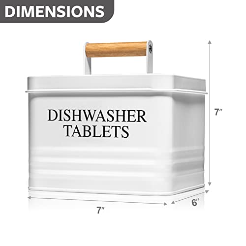 Calindiana Modern Farmhouse Metal Dishwasher Pods Container Holder with Lid for Kitchen Organization and Storage, Kitchen Essentials Decor Accessories, White - color: White