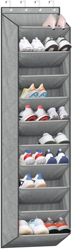 SLEEPING LAMB Over The Door Shoe Organizer for Closet with Large Deep Pockets, Narrow Shoe Rack for Door Hanging Boots Storage, Grey - color: Grey, size: 71''