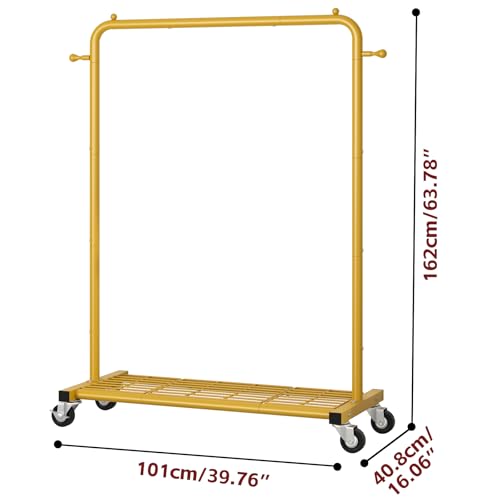 Sywhitta Clothing Rack on wheels, Clothes Rack with Bottom Mesh Storage Shelf,Sturdy Metal Frame,for Hanging Clothes,Coats,Skirts,39.76 "W x 16.06" D x 63.78" H,Gold Yellow - color: Gold Yellow