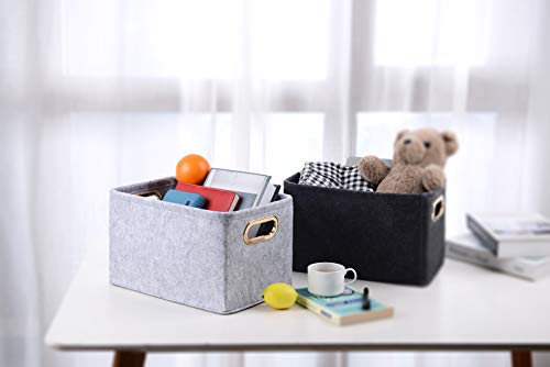 Collapsible Storage Bins Foldable Felt Fabric Storage Basket Organizer Boxes Containers with Handles Metal Handles for Nursery Toys,Kids Room,Clothes,Towels,Magazine - color: Light Grey, size: 13.9L×9.6W×8.2H