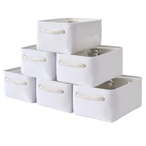 TheWarmHome Storage Basket for Organizing - Small 6 Pack 11.8x7.8x5.2 inch Gifts for Empty with Rope, Fabric Storage Cubes for Decorative Cloth Dog Livehome (White) - color: White Color, size: 6pcs/Small -11.8lx7.9wx5.2h