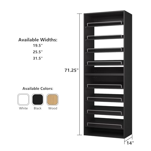 ROOMTEC Modular Closet System, 31.5" Shoe Shelf Closet Tower Wall-Mounted Closet Organizer, Wooden Tower for Walk-In Closets, Wardrobe Storage Kit, Black - size: 31.5" Wide, style: Model 9