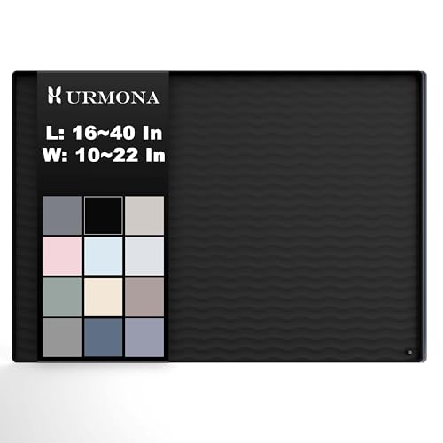 URMONA 37'' x 22'' Waterproof Silicone Under Sink Mat Cabinet and Counter Protector, Shelf Liner for Kitchen and Bathroom, Storage and Organizers, Litter Mat, Pet Cat Puppy Essentials（Black） - color: Black, size: 37"L x 22"W