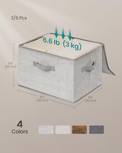 SONGMICS Foldable Storage Organizer Boxes, Set of 3 Storage Basket Bins with Lids, Handles, Clothes Organizer, 15.7 x 11.8 x 9.8 Inches, Non-Woven Fabric, Dove Gray URZB003W01 - color: Dove Gray, size: 3 Pack (15.7''L x 11.8''W x 9.8''H)