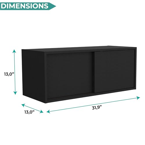 Tuhome Note 32-Inch Wide Wall Mounted Storage Cabinet with Sliding Doors, Compact Hanging Organizer for Bedroom, Living Room, Home Office & Garage | Wood Wall Cupboard, Space-Saving Storage Solution - color: Dark Wenge