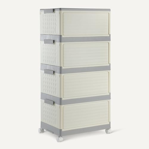 Amazon Basics 4-Tier Storage Bins with Lids, Stackable and Collapsible, 23QT per Tier, 92QT Total Capacity