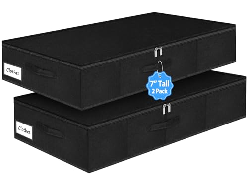 6.7-Inch Tall Under Bed Storage Bin with Zipper, Underbed Storage Container w/Rigid Sides & Bottom, Large Clothes Organizer Box for Bedroom, Dorm, Couch, Dressers, 30x15x6.7 Inches, Black - color: Black-Rigid-4pcs, size: 6.7 inch