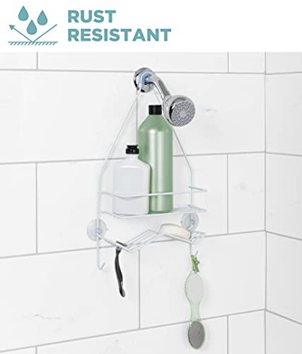 Zenna Home Rust Resistant Hanging Shower Caddy, Over the Shower Head Caddy with 1 Wide Shelf and Built In Soap Dish, Steel Bathroom Hanging Organizer, White (Pack of 6) - size: 1 Shelf and Soap Dish (Pack of 6), style: Wide