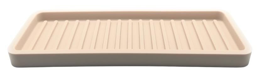 Happitasa Silicone Sink and Surface Organizer Tray, Sponge Holder, Vanity Tray, Trivet, Heat Safe, Dishwasher Safe, for Bathroom and Kitchen Organization (Sand Dollar, 9"x3.5") - color: Sand Dollar, size: 9" x 3.5" x 0.6"