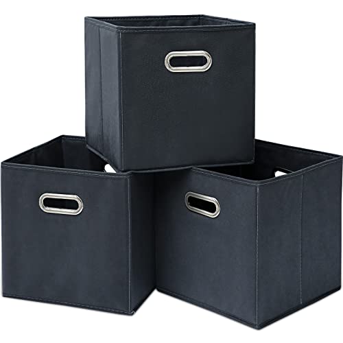 Black Fabric Cubby Storage Bins,13x13x13 Inches ,Cube Organizer Bin Foldable Storage Boxes with Dual Handles Fabric Organizer Box and collapsible Storage basket,Set of 3,Grey - color: Grey, size: 3 Pack