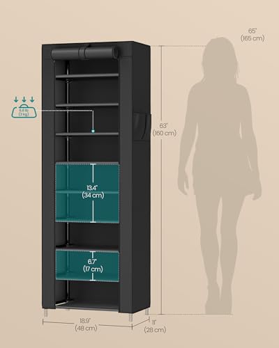 SONGMICS 10-Tier Shoe Rack, Shoe Storage Cabinet with Dustproof Cover, Free-Standing Storage Organizer for Closet, Entryway, Hold 20 Pairs of Shoes, for Sneakers, High Heels, Black URXJ034BH01 - color: Black, size: 10 Tiers (18.9"W)