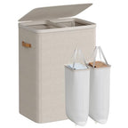 SONGMICS Laundry Basket, 44.9 Gal. Laundry Hamper, 2 Compartments, Easy Assembly, with Lid and Handles, Removable Liners, 22 x 15.7 x 29.5 Inches, Cappuccino Beige ULCB813L01 - color: Cappuccino Beige, size: 170 L (2-Section)