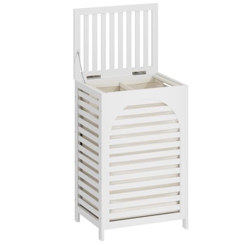 Laundry Hamper with Lid,Bamboo Large Waterproof Clothes Laundry Basket,Removable Washing Bags with Handles,clothes basket (White) - color: White