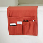 Sofa Armrest Organizer, Armchair Caddy Remote Control Holder for Recliner Couch Arm Chair Caddies with 5 Pockets for Magazine Tablet Phone TV Remotes,Red,31x83cm - color: Red