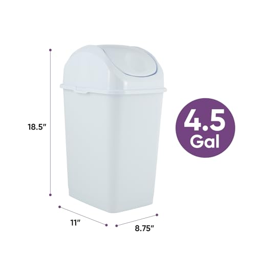 Superio Medium Trash Can with Lid 4.5 Gallon Plastic Swing Top Garbage Can Slim Waste Bin for Under Sink/Cabinet, Laundry Room, Kitchen, Office, Bedroom, Bathroom, College Dorm, 18 Qt, White, 2 - size: 4.5 Gallon, style: 2 Pack