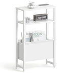 Narrow Side Table, Slim End Table with Magazine Rack, Bedside Table for Small Spaces, 3 Tier Sofa Couch Table Nightstand for Living Room, Bedroom, White LET503W - color: White