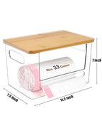 Trash Bag Dispenser 2 Pack, Stackable Acrylic Garbage Bags Dispenser with Bamboo Lid, Extra Large Clear Under Sink Organizer for 13/30/33 Gallon Bags, Kitchen, Cabinet, Laundry Room Storage - size: XL- 2 PACK