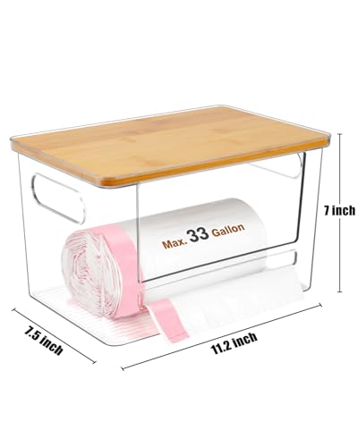 Trash Bag Dispenser 2 Pack, Stackable Acrylic Garbage Bags Dispenser with Bamboo Lid, Extra Large Clear Under Sink Organizer for 13/30/33 Gallon Bags, Kitchen, Cabinet, Laundry Room Storage - size: XL- 2 PACK
