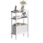 Narrow Side Table with Fabric Basket, End Table for Small Spaces, Slim Nightstand with 3-Tier Storage Shelf, Sofa Beside Table, for Living Room, Bed Room, Natrual White - color: Natrual White