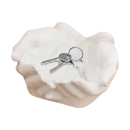 Hands Shape Key Storage Rack - Carved Hands clue Plate, Dependable Double Palm Clue Bowl | Innovative Keys Entryway Jewelry Dish Hand Shaped Tray, Entryway Sculptural Dish Hand Tray for Key - color: White