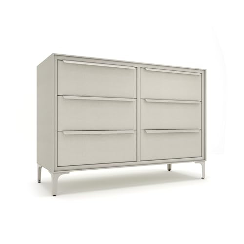 tinge Naima 6-Drawer Premium Fabric Dresser – Strong Metal Frame, Sag-Proof Drawers with Sleek Metal Handles, Durable Storage Solution for Your Home (Beige) - color: Creme Drop (Beige), size: 14"D x 39.5"W x 28"H (6 Drawers)