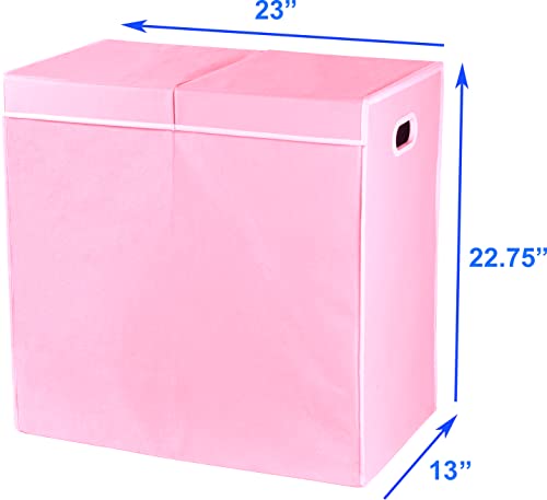Simple Houseware Double Laundry Hamper with Lid and Removable Bags, Pink - color: Pink