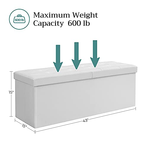 SONGMICS MAZIE Collection - 43 Inches Storage Ottoman Bench with Flipping Lid, Storage Chest with Iron Frame Support, Load 660 lb, for Living Room, Bedroom, Synthetic Leather, White ULSF75WT - color: White, size: 15"D x 43"W x 15"H