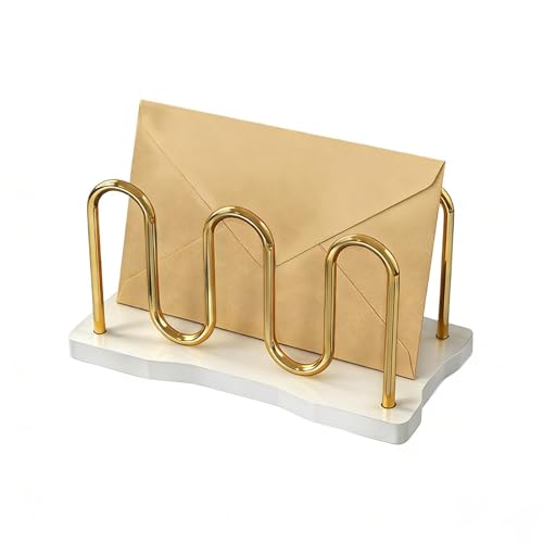 Mail Holder Organizer Countertop, Metal Mail Sorter for Desk, Cutout Mail Storage Bills Organizer Letter Tray Design with Bamboo Base for Home Office (White) - color: White