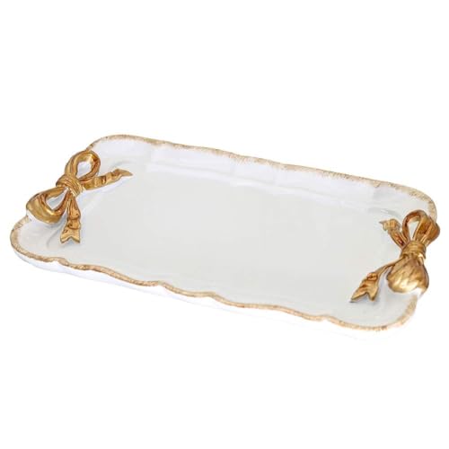 Warmtree Vintage Jewelry Organizer, Decorative Tray for Jewelry, Towel, Storage, Rings, Bracelets, Earrings, Cosmetics, Retro Design, Bow Decor Resin Plate Coquette for Room Decor, White - color: White