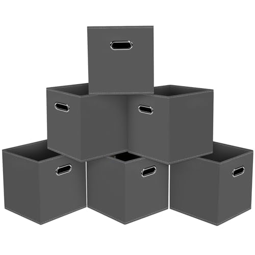Black Foldable Storage Cubes Bins, Fabric Storage Box Cubes Organizer Baskets with Dual Handles for Home Organizer,Set of 6,(Gray) - color: Grey, size: 6 Pack