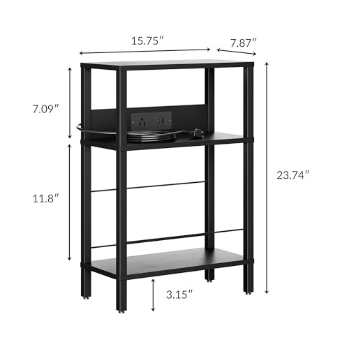 DGSANDGO Black Narrow Side Table - Nightstand with Charging Station (2 USB + 1 AC Outlet) & Drawer, Mute Wheels for Nordic Style/Bedroom/Living Room (Black) - color: Black, size: Drawer Wide-24.4"H 1 PC